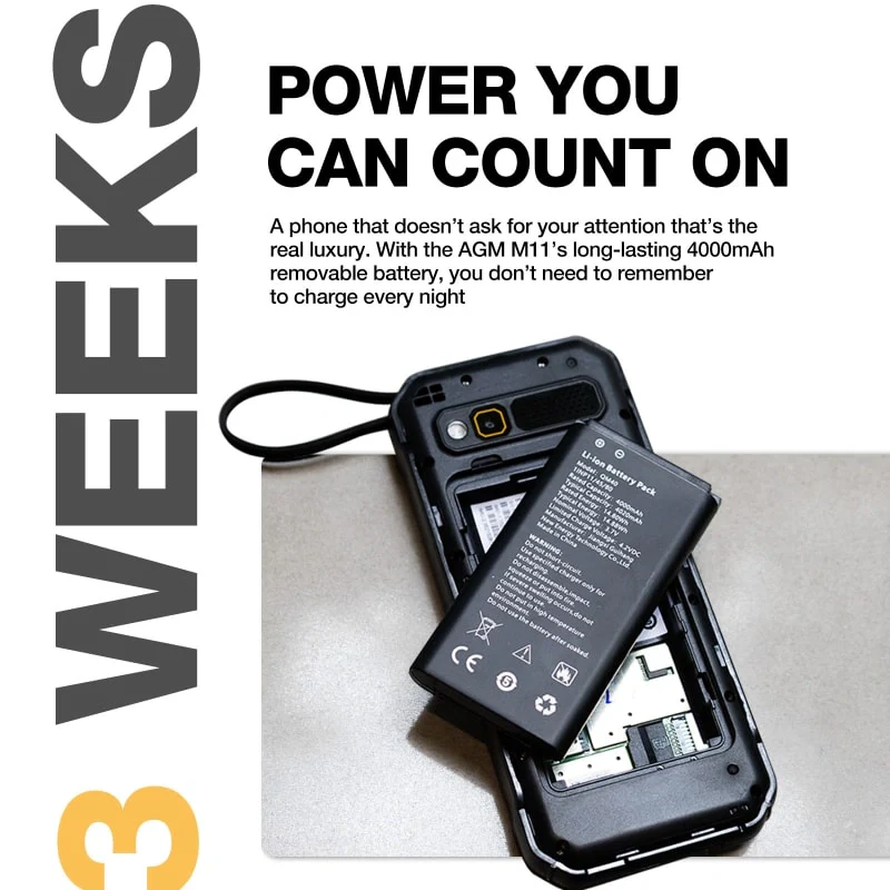 AGM M11|Rugged Power Bank Phone|Wired Reverse Charging|4G LTE|4000mAh Battery|WiFi Hotspot|FM Radio|3.5mm Jack|IP68&IP69K | WaterProof - Image 5