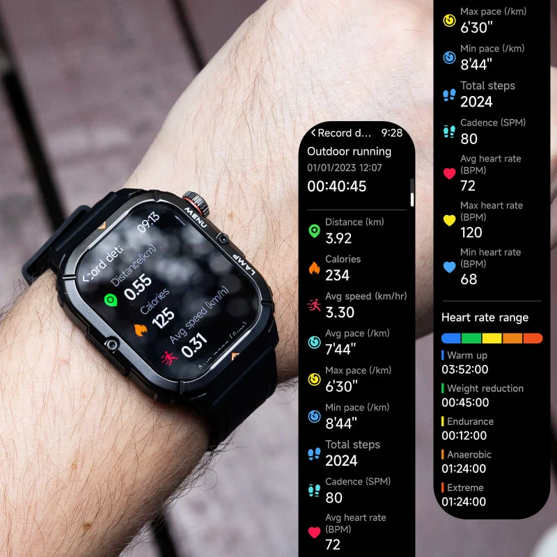 AGM Legion 3 | Smart Watch | AMOLED Display | 500mAh Battery| Bluetooth Call | Heart Rate Monitor | 5ATM Waterproof | LED Flashlight | Square Rugged Sport Watch - Image 11