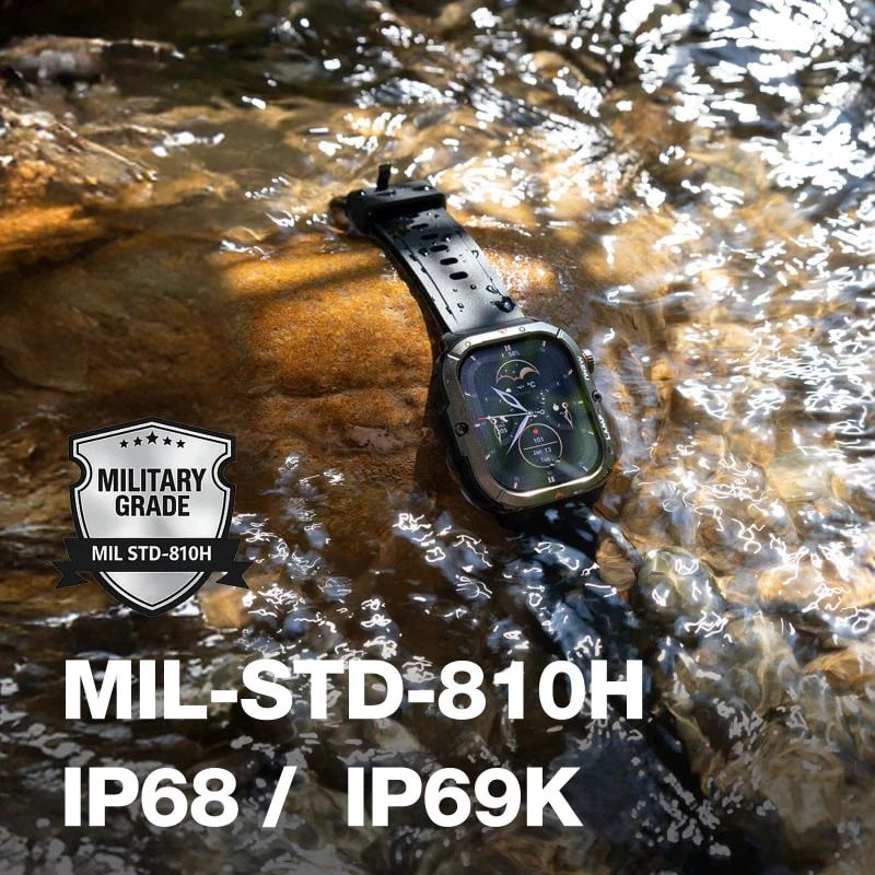 AGM Legion 3 | Smart Watch | AMOLED Display | 500mAh Battery| Bluetooth Call | Heart Rate Monitor | 5ATM Waterproof | LED Flashlight | Square Rugged Sport Watch - Image 3