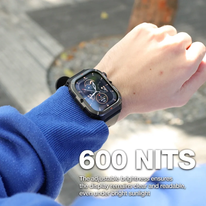 AGM Legion 3 | Smart Watch | AMOLED Display | 500mAh Battery| Bluetooth Call | Heart Rate Monitor | 5ATM Waterproof | LED Flashlight | Square Rugged Sport Watch - Image 9
