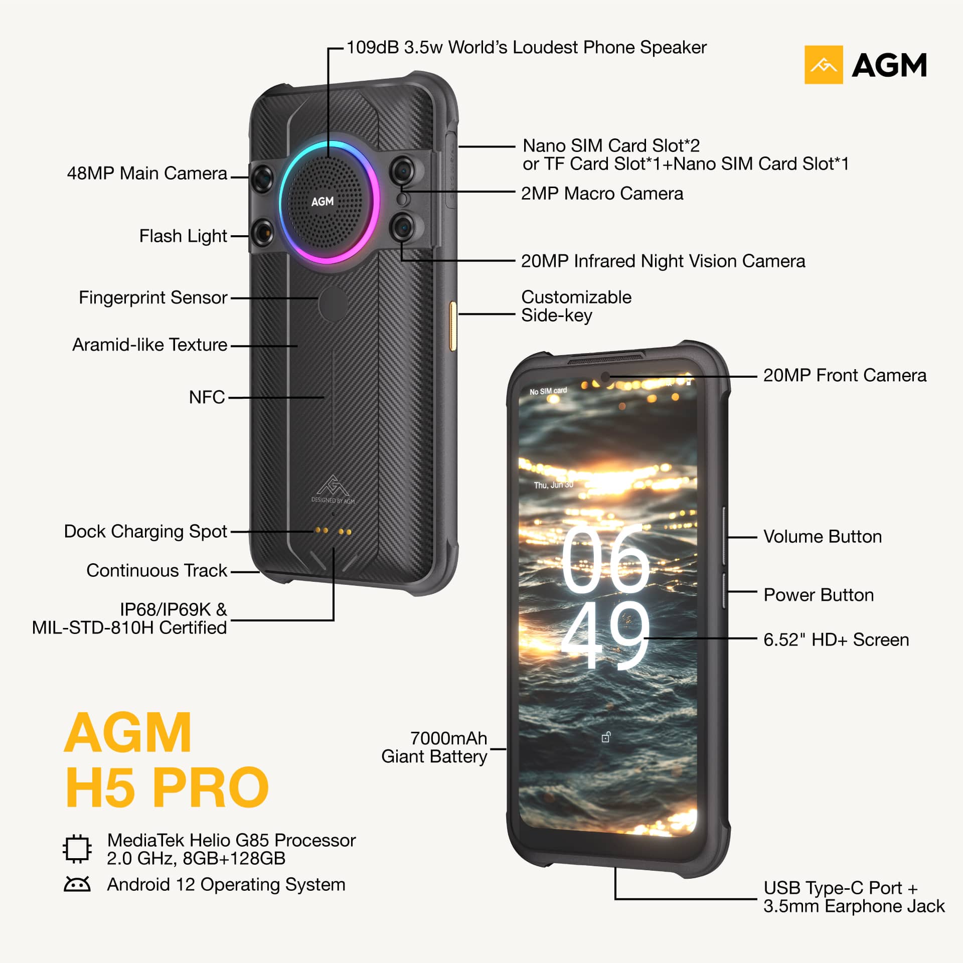 AGM H5 Pro | Android 12 | 20MP Night Vision | Huge 7000mAh battery | US Warehouse - Image 6